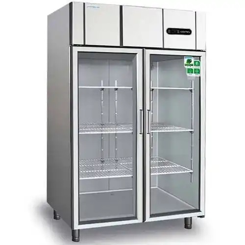 European Double Glass Door Upright Chiller Freezer